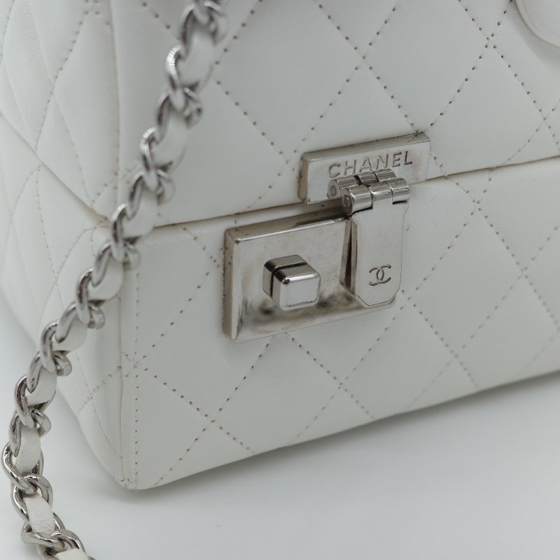 Chanel 香奈兒 Cockpit 白色菱格紋 羊皮 翻蓋包 斜背包-7