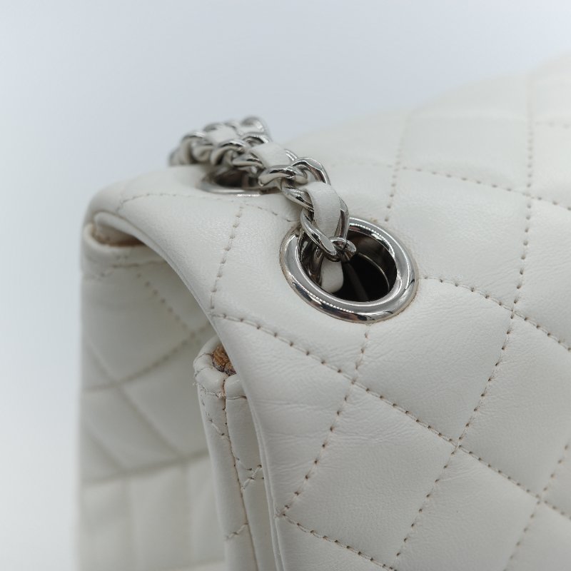 Chanel 香奈兒 Cockpit 白色菱格紋 羊皮 翻蓋包 斜背包-12