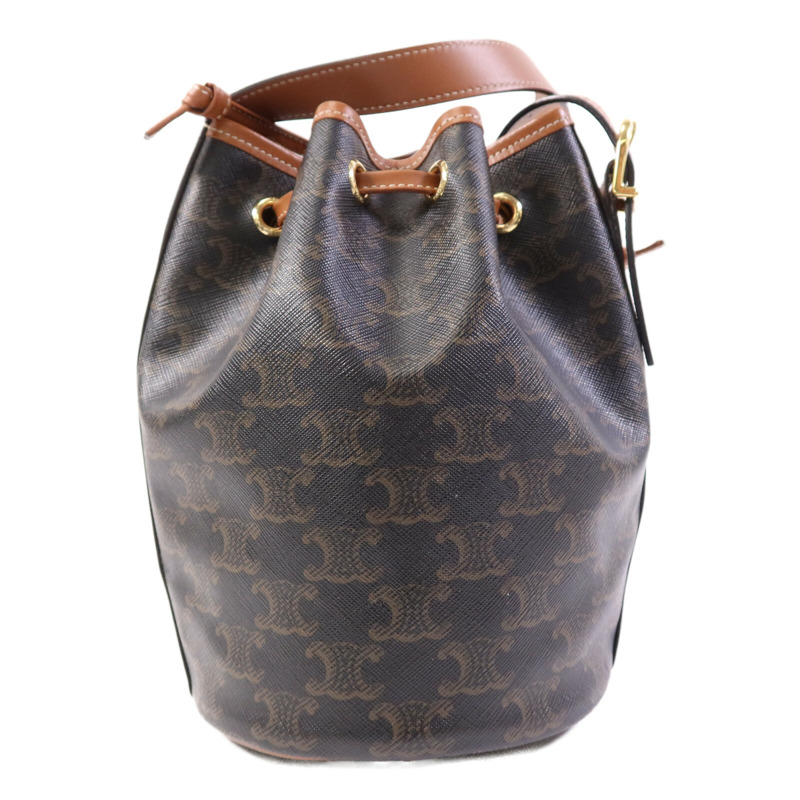 CELINE 塗層帆布Triomphe Drawstring Small bucket金扣肩背袋-1