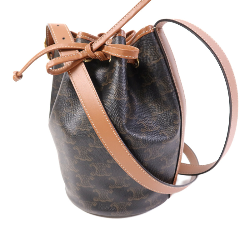 CELINE 塗層帆布Triomphe Drawstring Small bucket金扣肩背袋-2