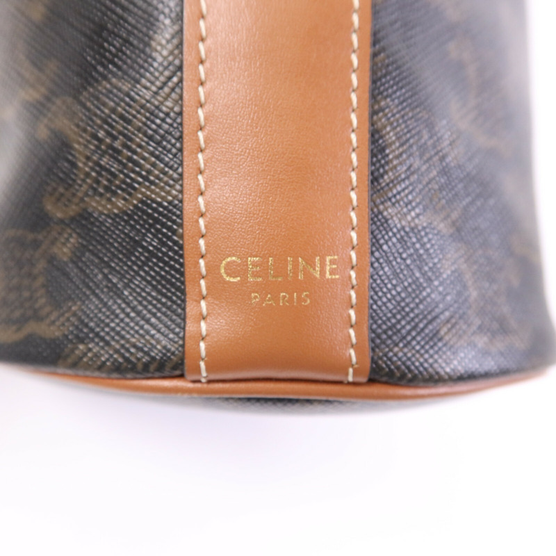 CELINE 塗層帆布Triomphe Drawstring Small bucket金扣肩背袋-12