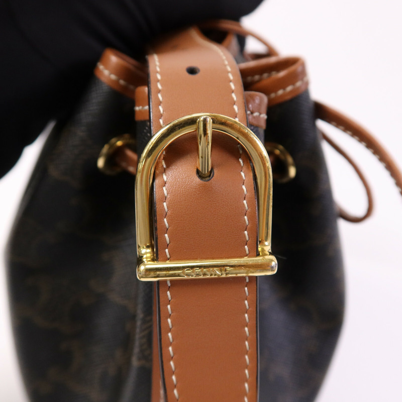CELINE 塗層帆布Triomphe Drawstring Small bucket金扣肩背袋-13