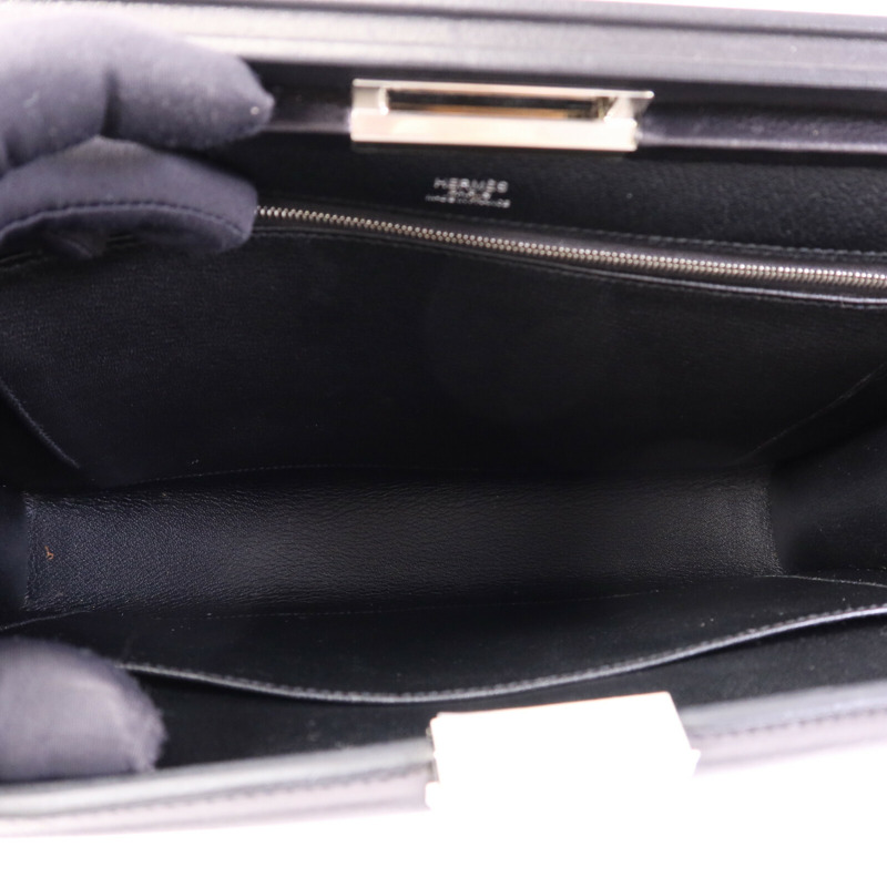 HERMES Evercolor皮革Clic-H 33 Bag銀扣肩背袋Noir-4