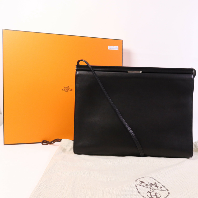 HERMES Evercolor皮革Clic-H 33 Bag銀扣肩背袋Noir-9