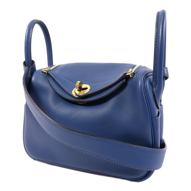 HERMES Swift皮革Mini Lindy金扣手挽肩背兩用袋Deep Blue-2