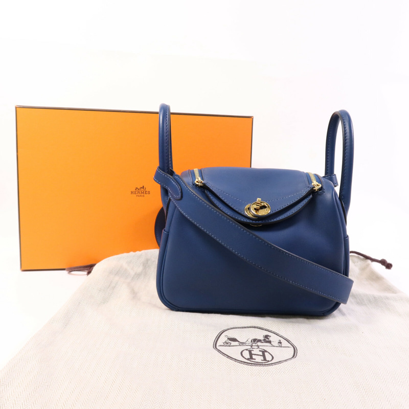 HERMES Swift皮革Mini Lindy金扣手挽肩背兩用袋Deep Blue-9