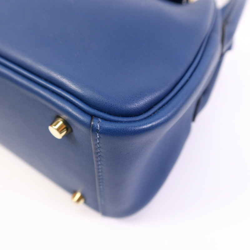 HERMES Swift皮革Mini Lindy金扣手挽肩背兩用袋Deep Blue-10