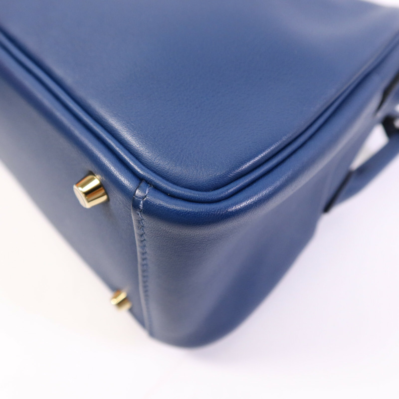 HERMES Swift皮革Mini Lindy金扣手挽肩背兩用袋Deep Blue-12