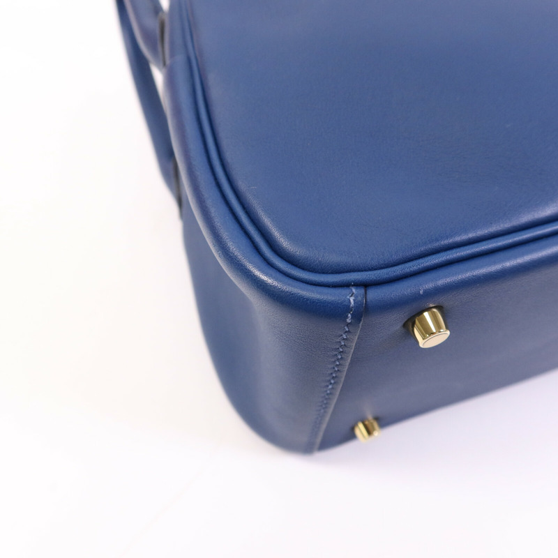 HERMES Swift皮革Mini Lindy金扣手挽肩背兩用袋Deep Blue-13
