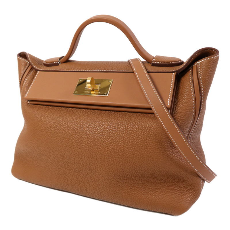HERMES Clemence皮革24/24 29CM金扣手挽肩背兩用袋Gold-2