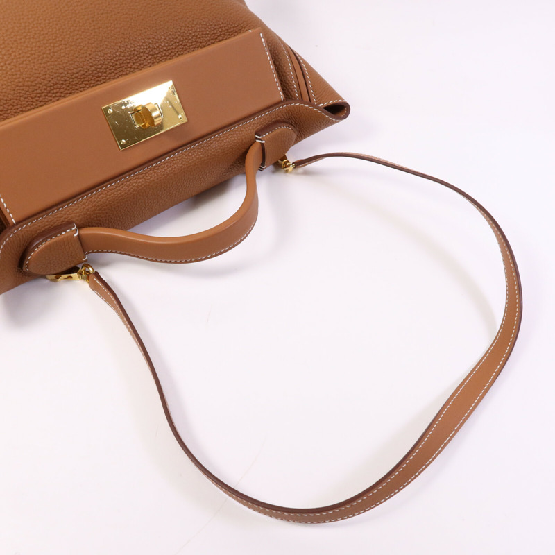 HERMES Clemence皮革24/24 29CM金扣手挽肩背兩用袋Gold-8