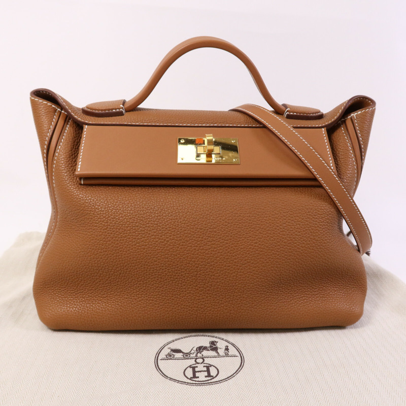 HERMES Clemence皮革24/24 29CM金扣手挽肩背兩用袋Gold-9