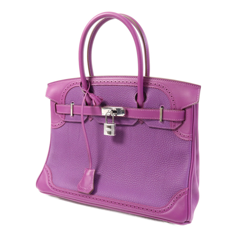 HERMES Togo/Swift皮革Birkin 30 Ghillies銀扣手挽袋-2