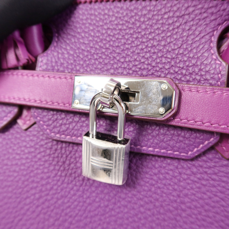 HERMES Togo/Swift皮革Birkin 30 Ghillies銀扣手挽袋-6