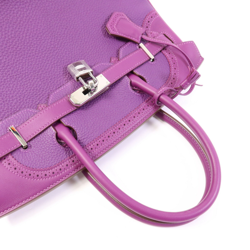 HERMES Togo/Swift皮革Birkin 30 Ghillies銀扣手挽袋-9