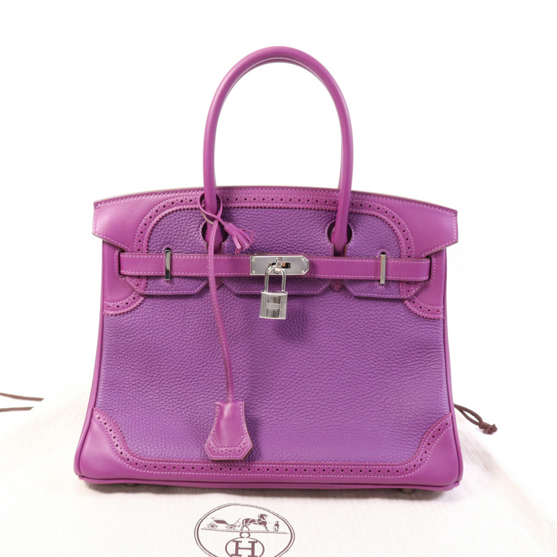 HERMES Togo/Swift皮革Birkin 30 Ghillies銀扣手挽袋-10