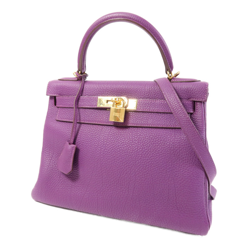 HERMES Togo皮革Kelly 28金扣手挽肩背兩用袋Anemone-2