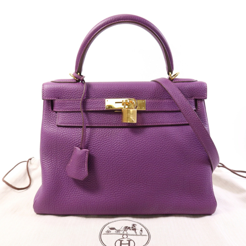 HERMES Togo皮革Kelly 28金扣手挽肩背兩用袋Anemone-9