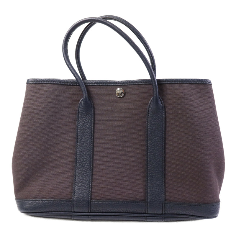 HERMES 帆布Garden Party TPM銀扣手挽袋Bleu Nuit/Ebene-1