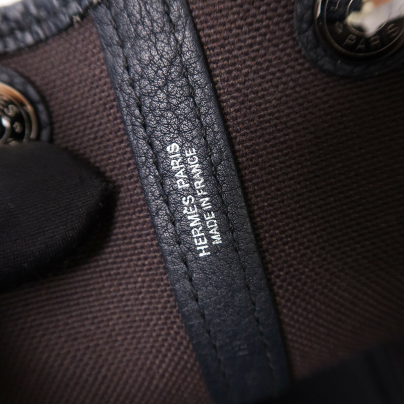 HERMES 帆布Garden Party TPM銀扣手挽袋Bleu Nuit/Ebene-5
