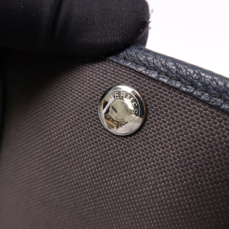 HERMES 帆布Garden Party TPM銀扣手挽袋Bleu Nuit/Ebene-6