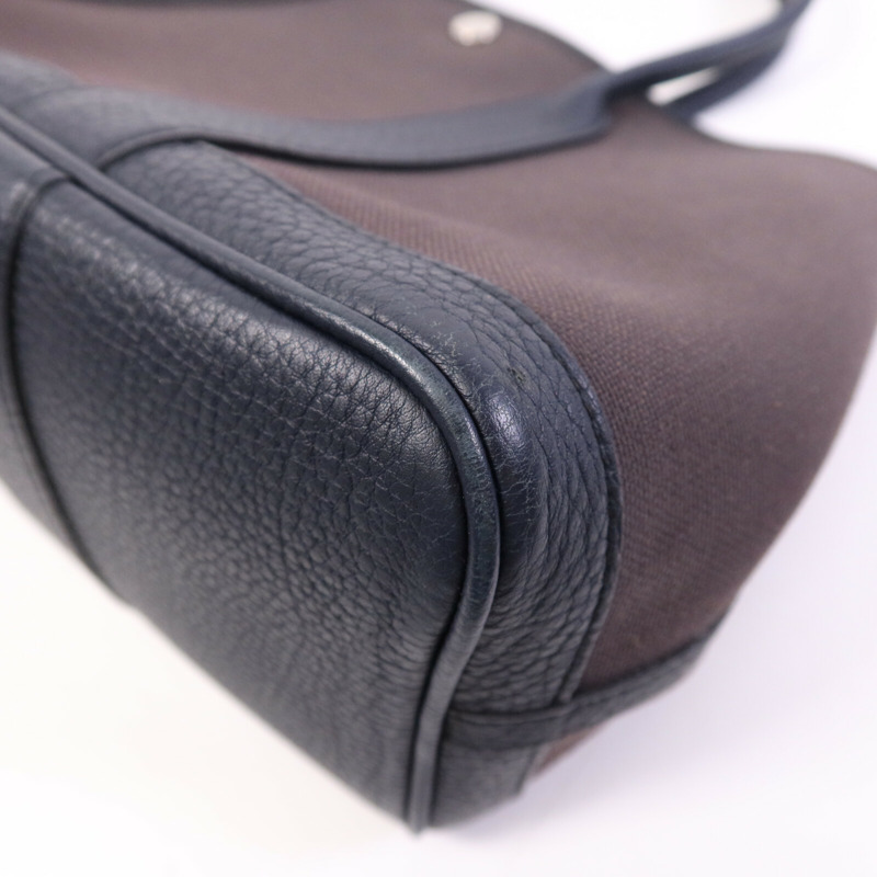 HERMES 帆布Garden Party TPM銀扣手挽袋Bleu Nuit/Ebene-9
