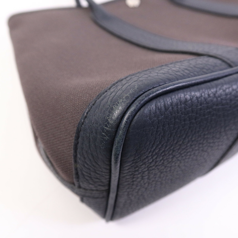 HERMES 帆布Garden Party TPM銀扣手挽袋Bleu Nuit/Ebene-10