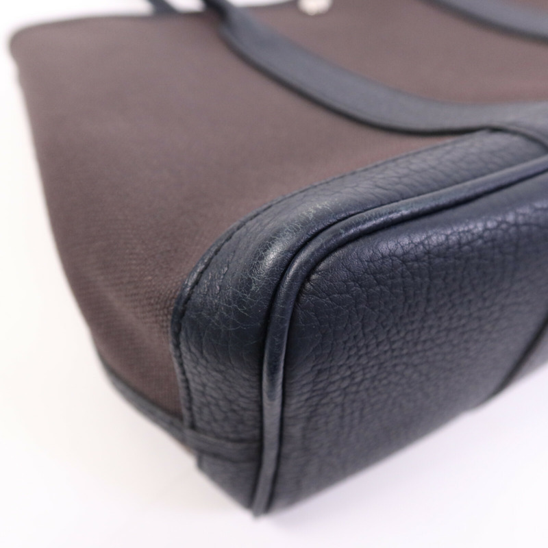 HERMES 帆布Garden Party TPM銀扣手挽袋Bleu Nuit/Ebene-12
