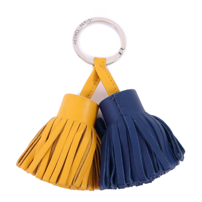 HERMES Milo皮革Carmen Duo Key Ring銀扣鎖匙扣-0