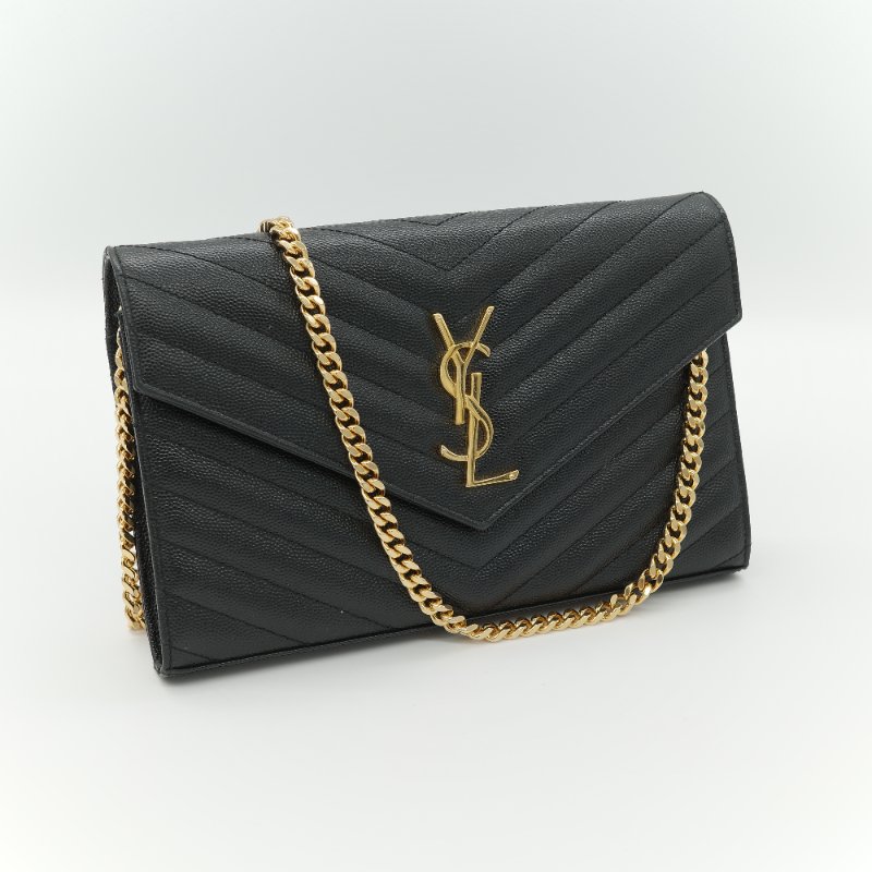 Saint Laurent 聖羅蘭  Cassandre WOC 黑色顆粒紋牛皮 金扣 鏈帶包 斜背包-2