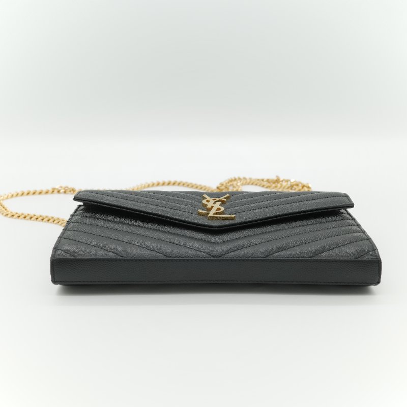 Saint Laurent 聖羅蘭  Cassandre WOC 黑色顆粒紋牛皮 金扣 鏈帶包 斜背包-3