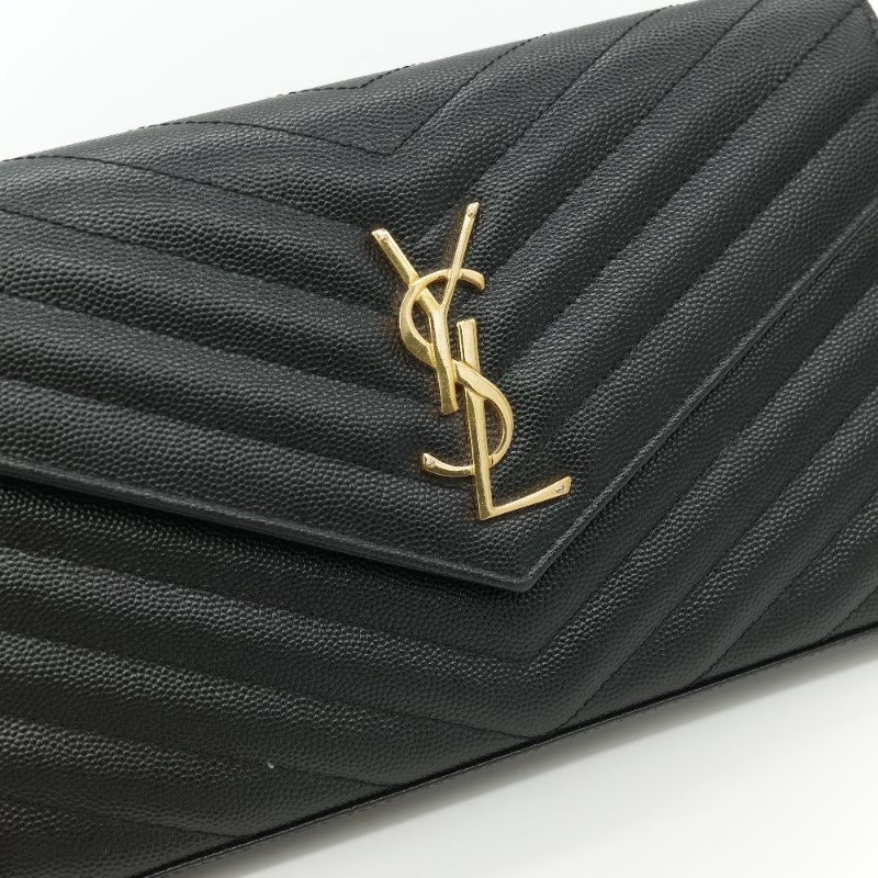 Saint Laurent 聖羅蘭  Cassandre WOC 黑色顆粒紋牛皮 金扣 鏈帶包 斜背包-4