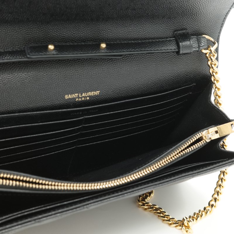 Saint Laurent 聖羅蘭  Cassandre WOC 黑色顆粒紋牛皮 金扣 鏈帶包 斜背包-15