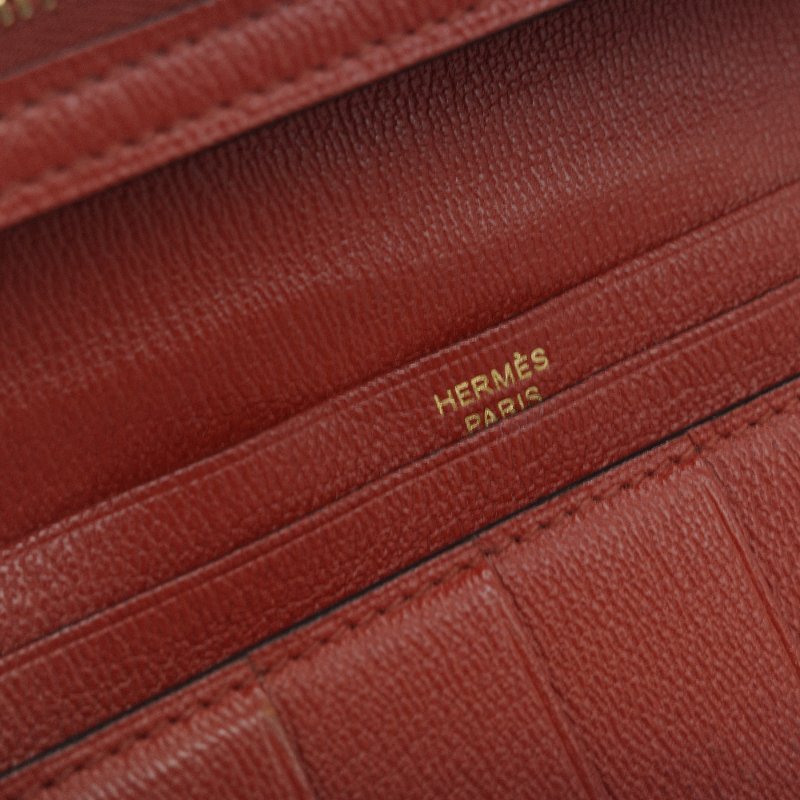 Hermès 愛馬仕 Béarn Soufflet 橘色 鱷魚皮 長夾-13