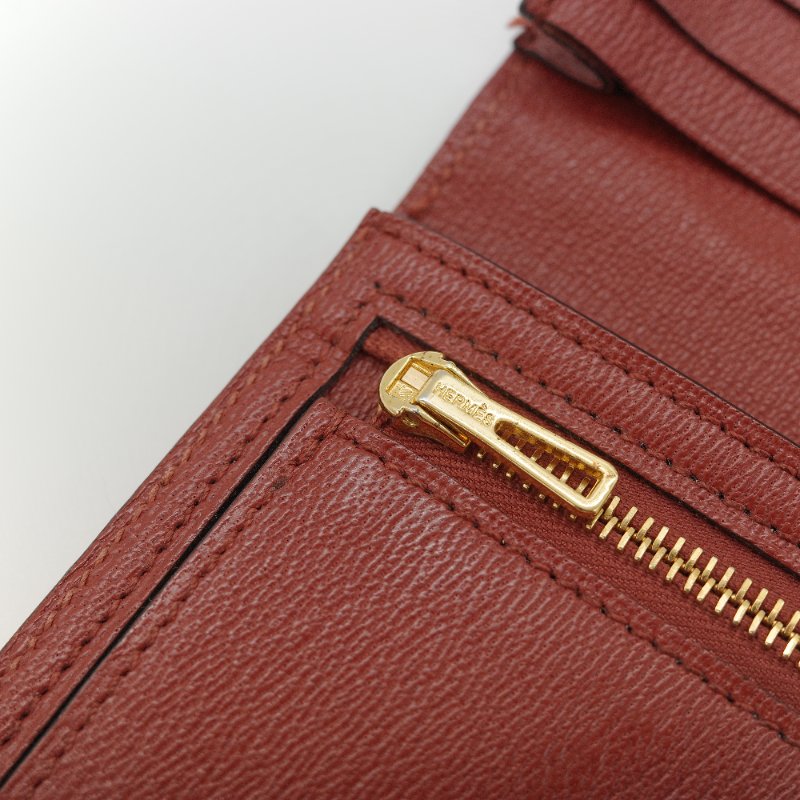 Hermès 愛馬仕 Béarn Soufflet 橘色 鱷魚皮 長夾-15