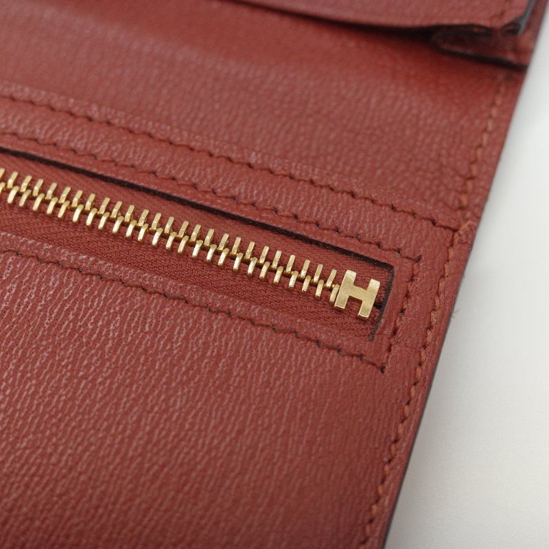 Hermès 愛馬仕 Béarn Soufflet 橘色 鱷魚皮 長夾-16