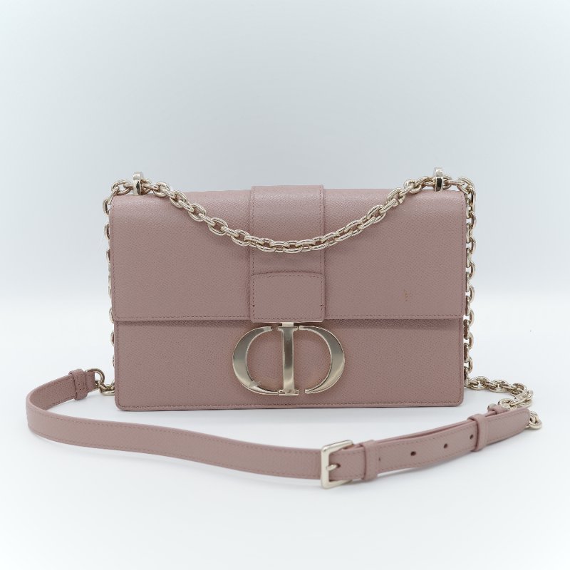 Dior 迪奧 30 Montaigne 粉色 顆粒紋小牛皮 翻蓋鏈帶包 肩背包-1
