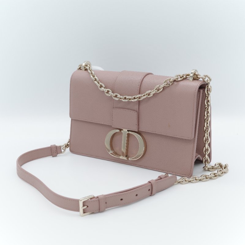 Dior 迪奧 30 Montaigne 粉色 顆粒紋小牛皮 翻蓋鏈帶包 肩背包-2