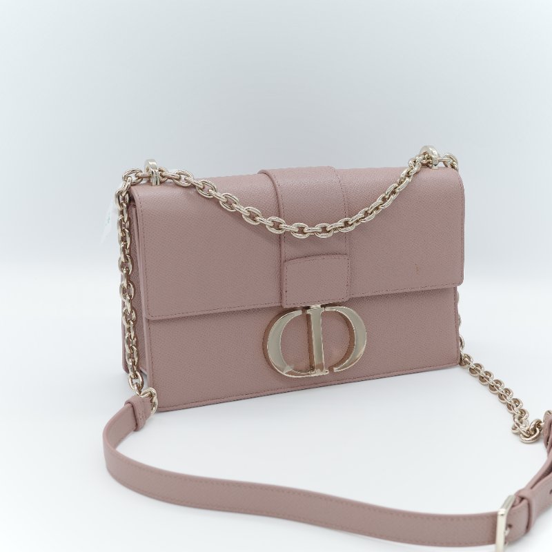 Dior 迪奧 30 Montaigne 粉色 顆粒紋小牛皮 翻蓋鏈帶包 肩背包-3