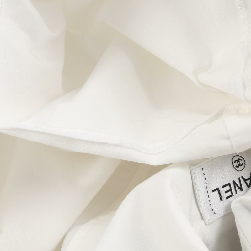 香奈兒獅子紐扣襯衫上衣 #36 純棉白色黑色二手女襯衫-7