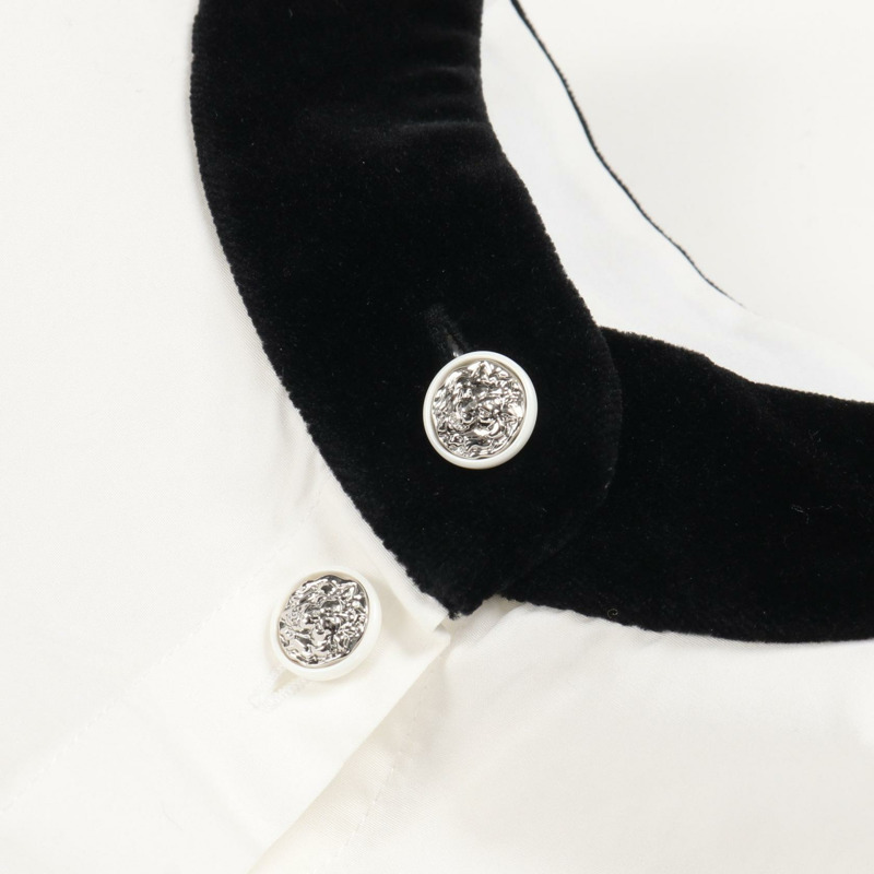 香奈兒獅子紐扣襯衫上衣 #36 純棉白色黑色二手女襯衫-9