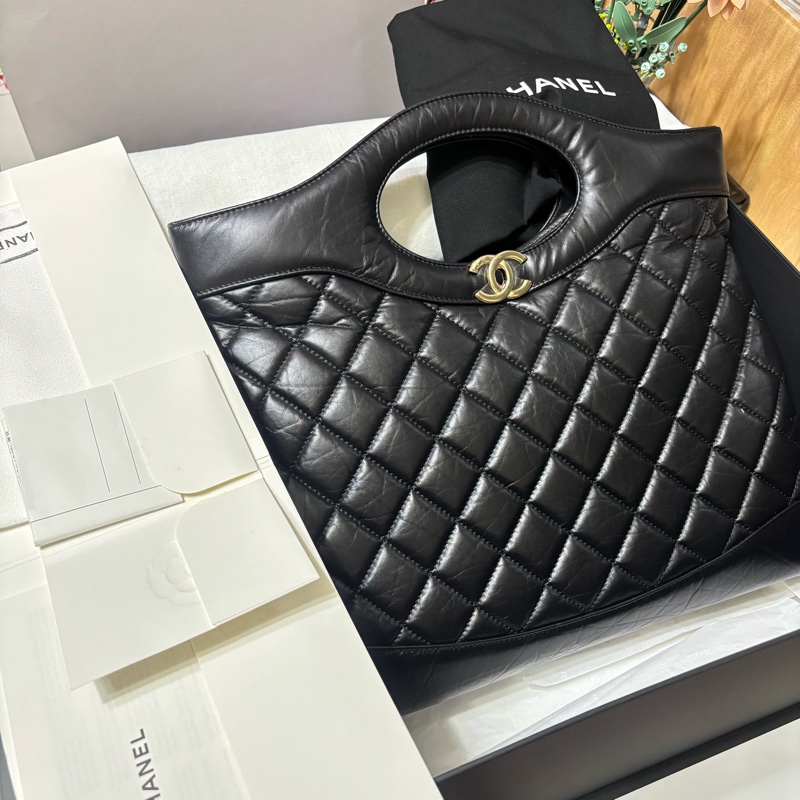 Chanel 香奈兒 晶片款 31bag 購物包 黑金 大號-0