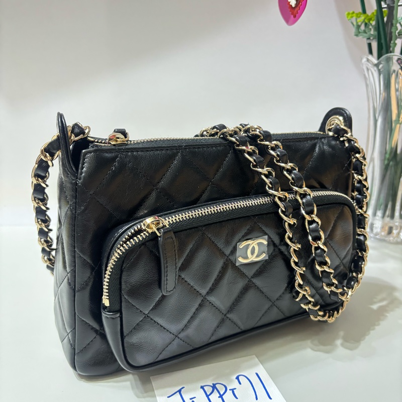 Chanel 香奈兒 晶片款  25c 黑金 相機包-1