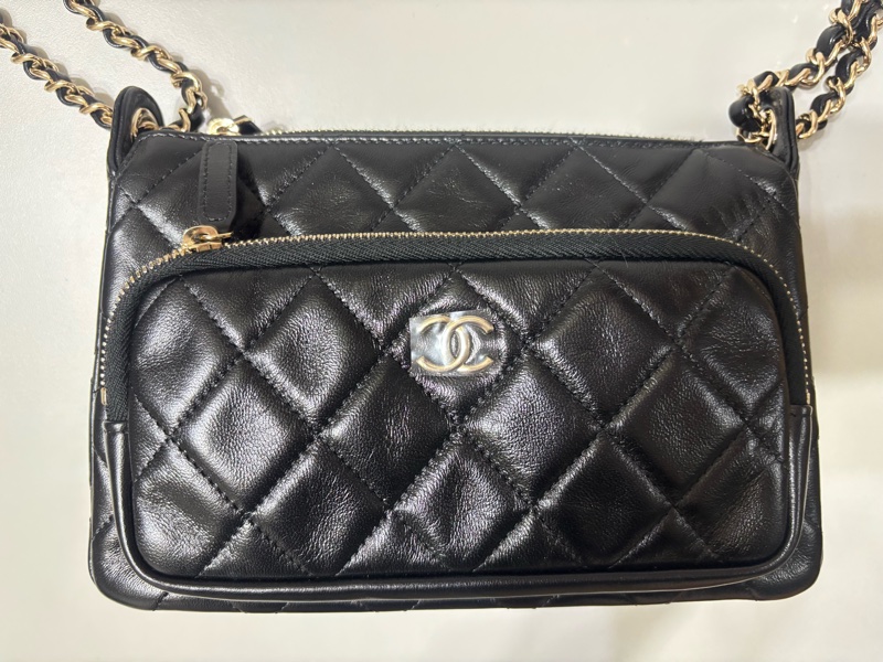 Chanel 香奈兒 晶片款  25c 黑金 相機包-17