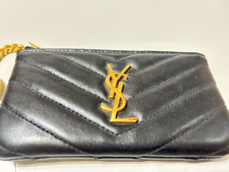 Saint Laurent YSL 山形皮革鑰匙零錢包 卡包 錢包 鑰匙包 包內自帶鑰匙釦環 黑金-2