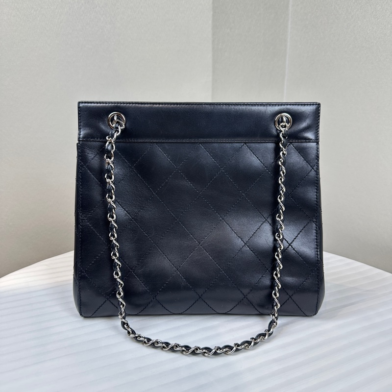 香奈兒/Chanel Vintage 中古菱格紋金扣黑色羊皮單肩包27x12x23cm-1