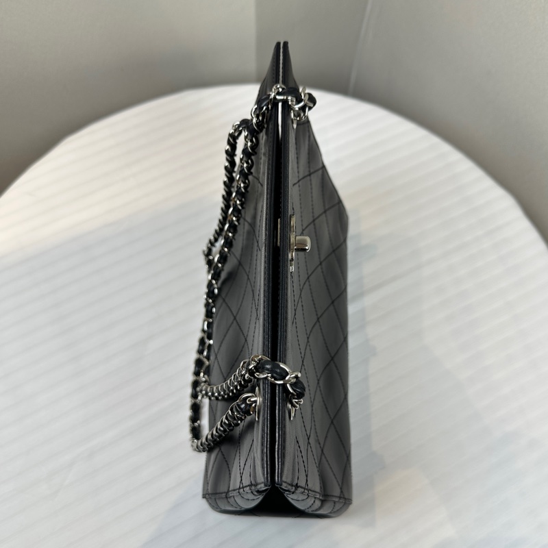 香奈兒/Chanel Vintage 中古菱格紋金扣黑色羊皮單肩包27x12x23cm-2