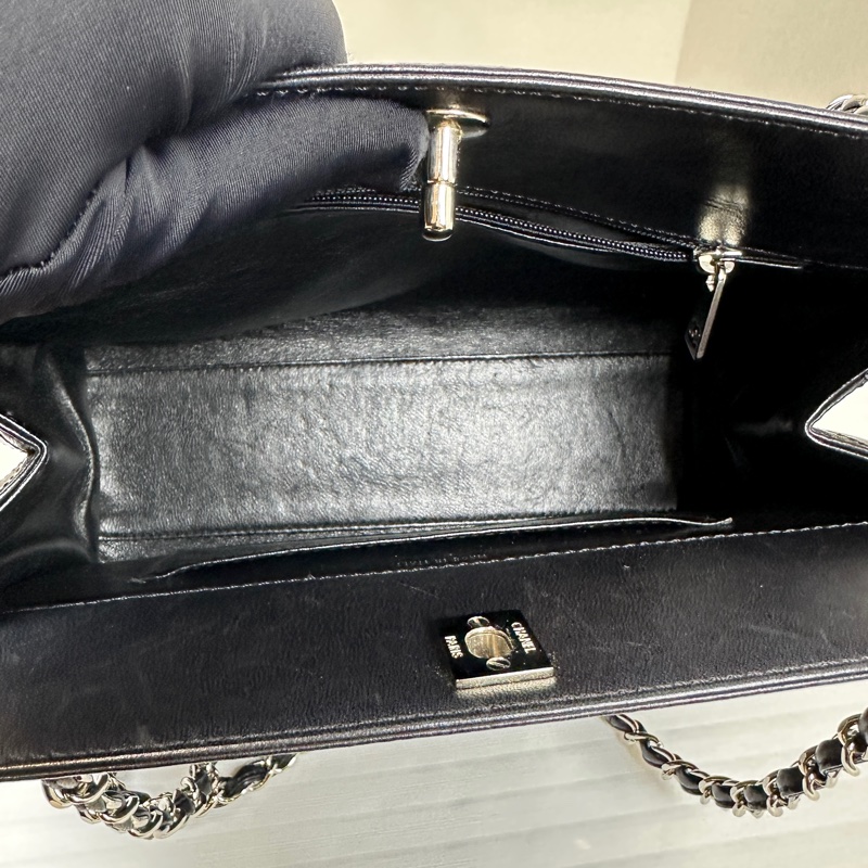 香奈兒/Chanel Vintage 中古菱格紋金扣黑色羊皮單肩包27x12x23cm-7