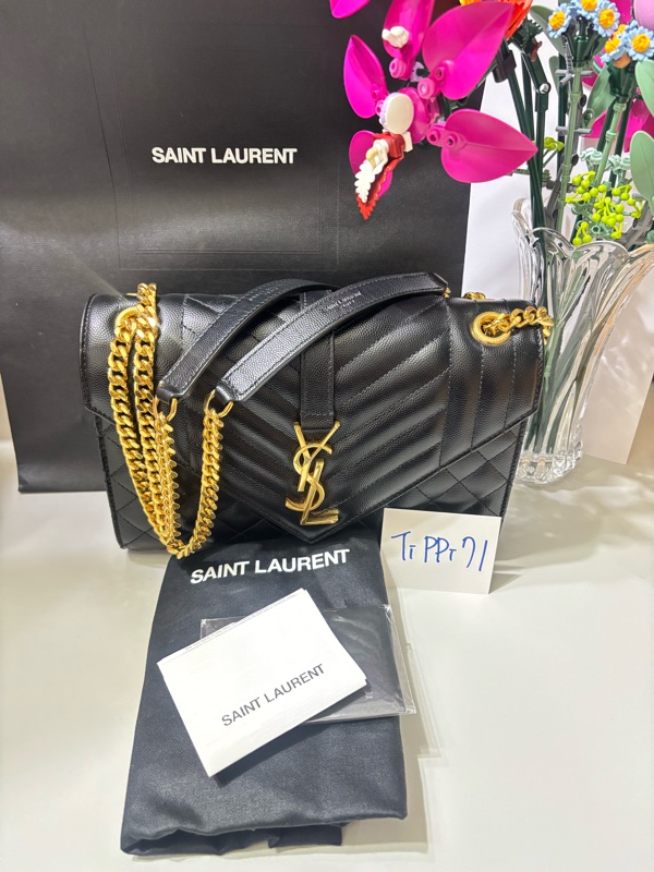 絕對正品 YSL 中款 信封包 ENVELOPE  學院包 ysl  黑金-0