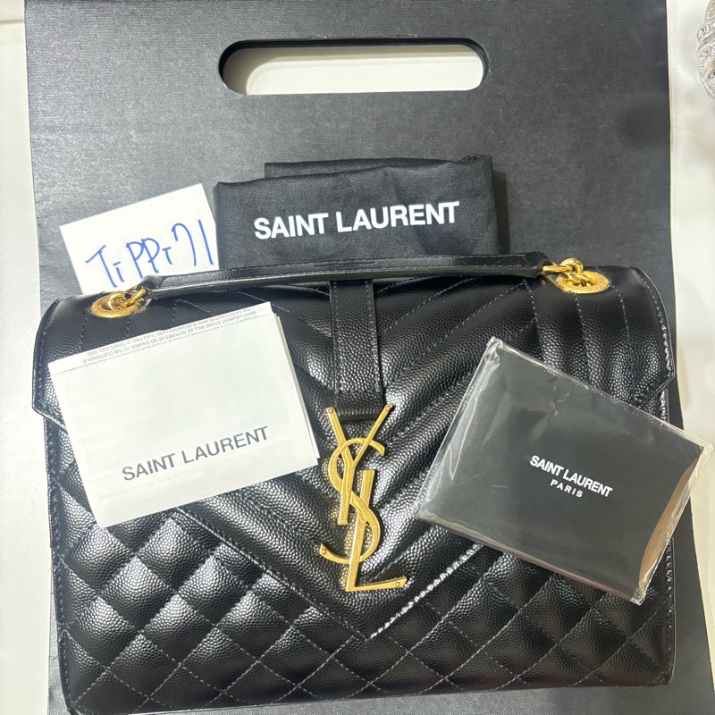 絕對正品 YSL 中款 信封包 ENVELOPE  學院包 ysl  黑金-2
